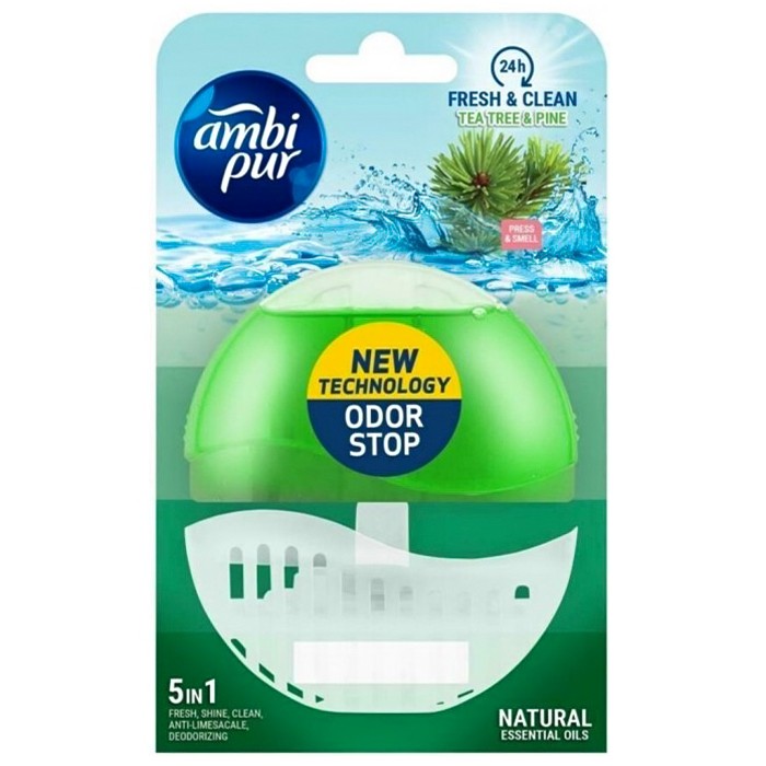 Підвісний блок для туалету Ambi Pur Odor Stop 5в1 Чайне дерево і пихта, 55 мл (816232) - 